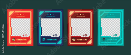 Four colorful sports club player card templates, suitable for designing team rosters, player profiles, or sports event invitations. Ideal for sports organizations