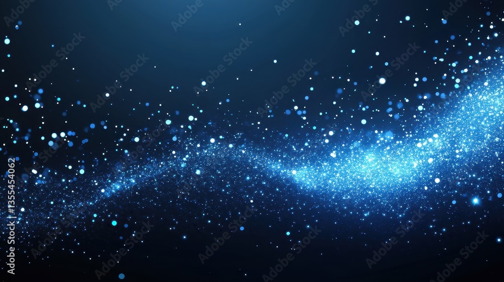 Obraz premium Blue Sparkle Wave Abstract Magic Dust on Dark Background.