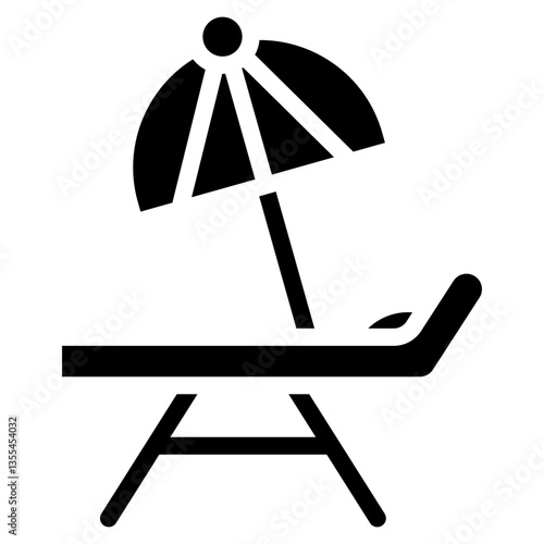 Bold Glyph Beach Lounge Chair with Striped Umbrella Icon