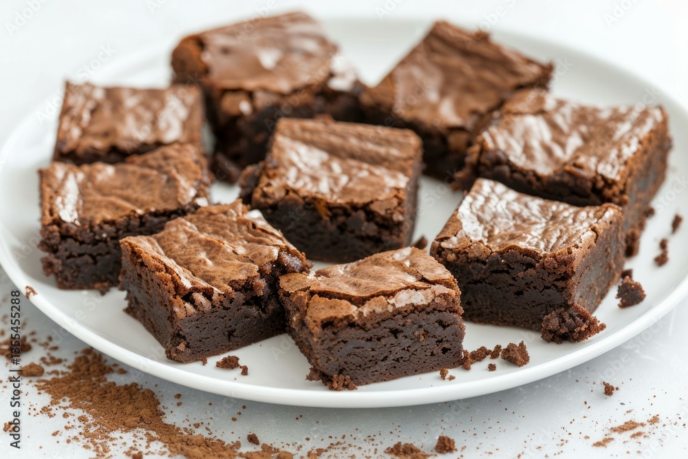 Decadent chocolate brownies on white plate. AI generated Decadent chocolate brownies on white plate. AI generated