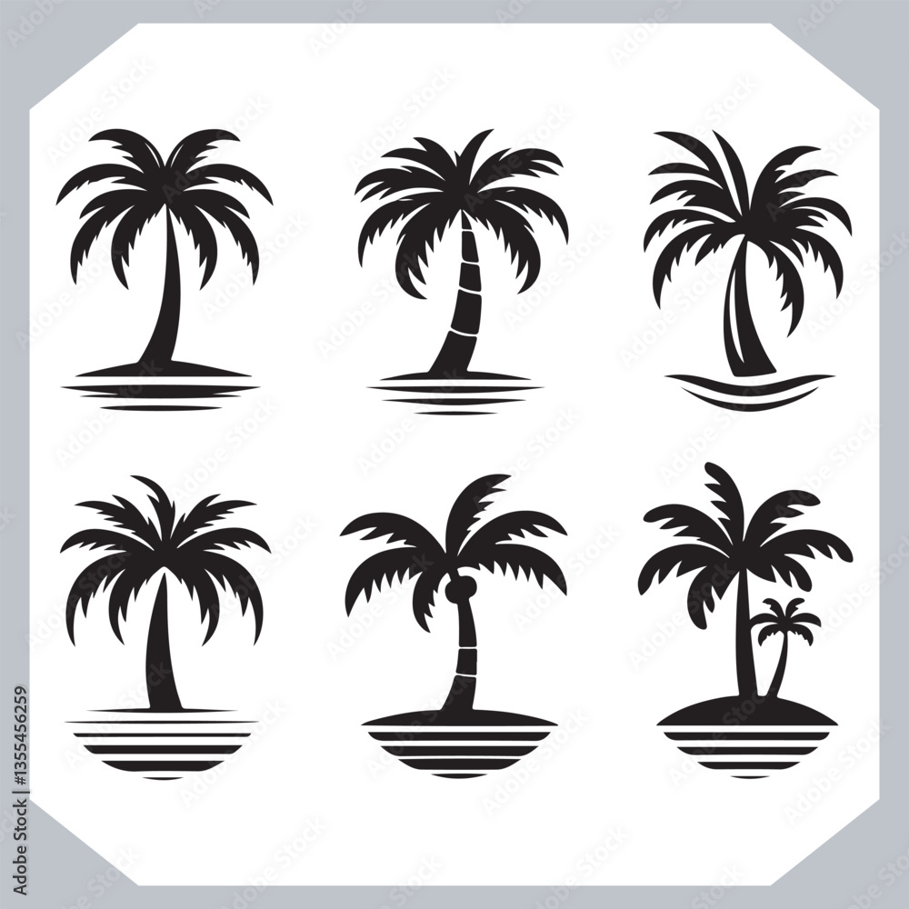 Professional Palm Trees Silhouette and Coconut Tree Vector Logos Black Simple Designs