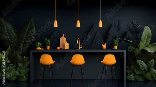 Modern Minimalist Kitchen Design with Black and Orange Accents