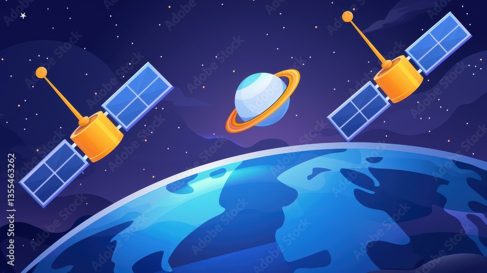 Naklejka premium A sleek vector design showcasing a modern Earth interconnected with a network of orbiting satellites.