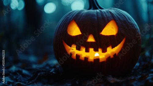 Wallpaper Mural Close-up of a Halloween-themed lantern shaped like a pumpkin, its eerie grin glowing in the darkness. Torontodigital.ca