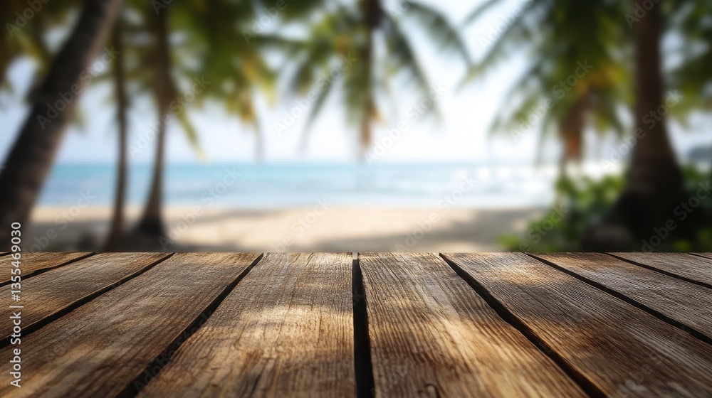 Tropical beach paradise background with empty wooden table. Tropical beach paradise background with empty wooden table.