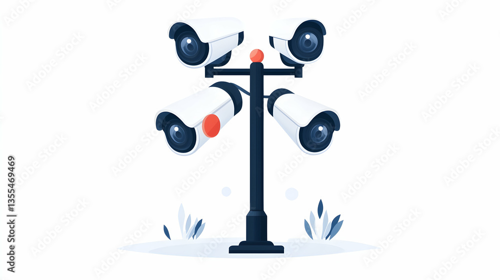 Multiple Security Cameras on a Pole, Vector Illustration Multiple Security Cameras on a Pole, Vector Illustration