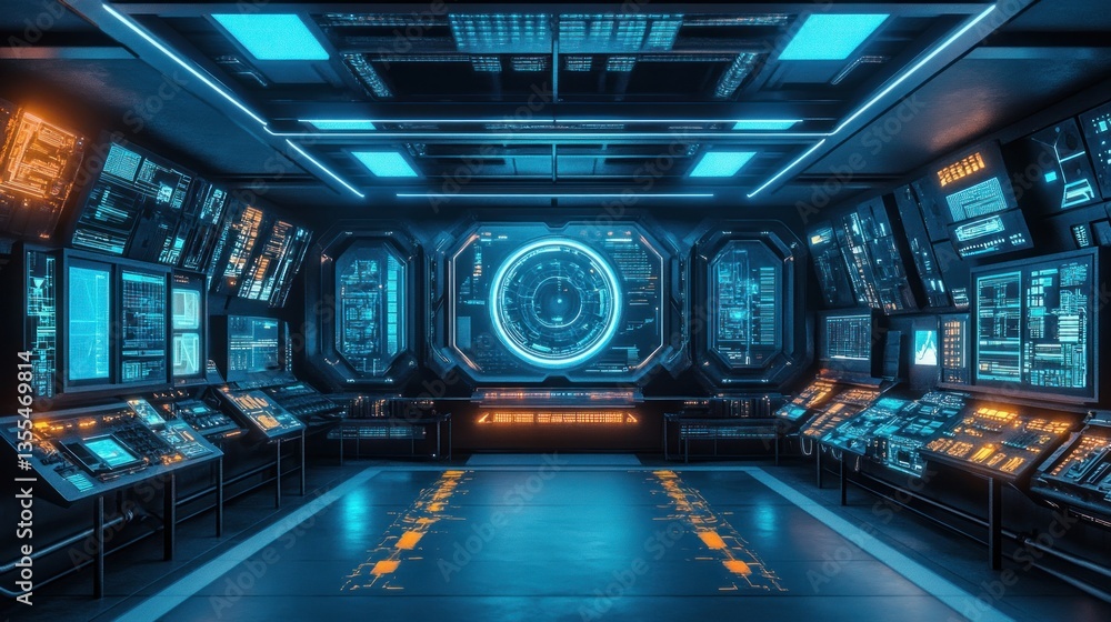 A sci-fi lab set with advanced technology and glowing screens A sci-fi lab set with advanced technology and glowing screens