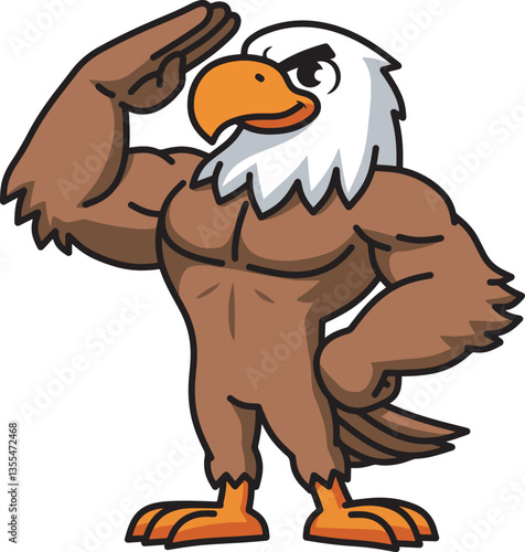 Eagle cartoon performing salute illustration