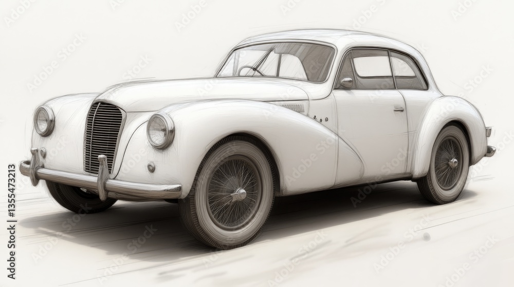 Classic car illustration, studio shot, white background Classic car illustration, studio shot, white background