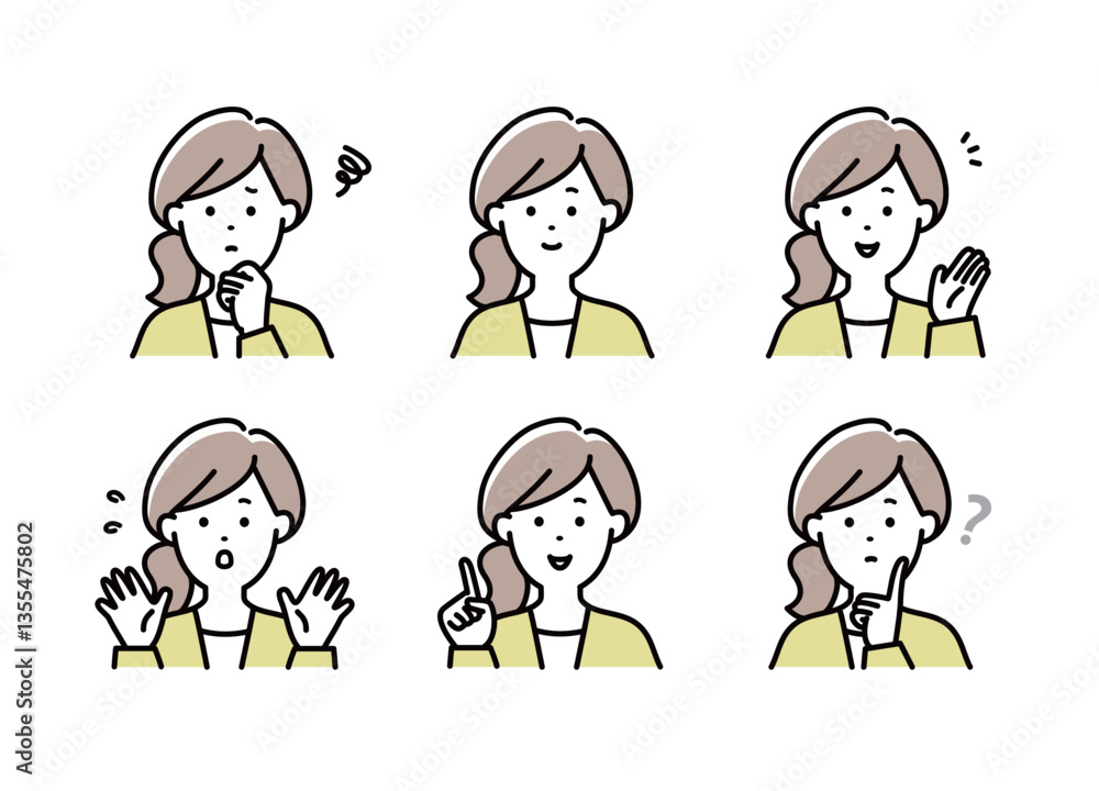 女性の表情イラストセット 女性の表情イラストセット