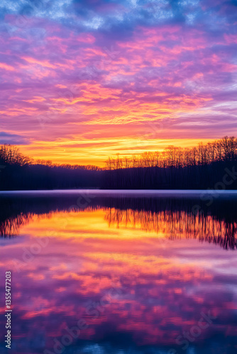 Wallpaper Mural Reflections at Dusk: Tranquil Symmetry of Nature's Palette Unveiled in a Serene Landscape Torontodigital.ca