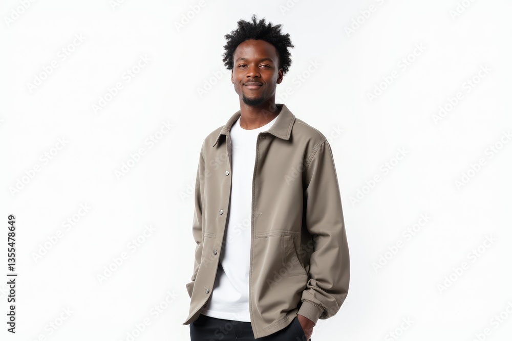 Half-Length (Waist-Up) portrait of young stylish smiling Liberian male model in sporty wear isolated on pure white background looking at camera Half-Length (Waist-Up) portrait of young stylish smiling Liberian male model in sporty wear isolated on pure white background looking at camera