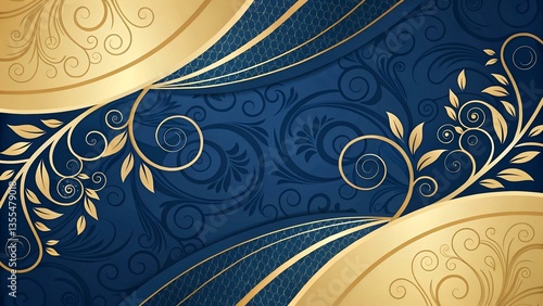 Elegant Gold and Blue Floral Pattern Background