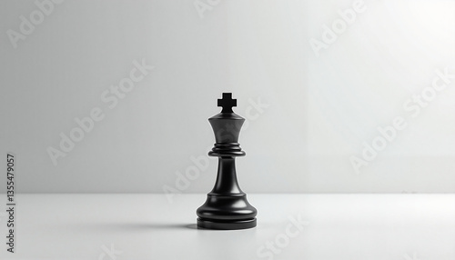 Black chess king piece standing alone on a minimalist background  