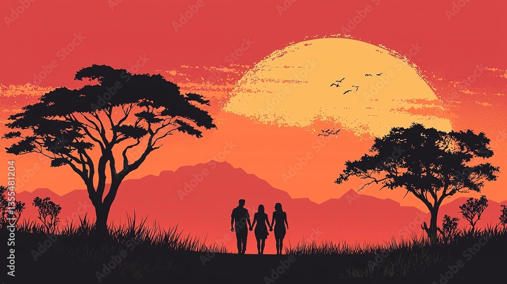 Silhouette of a couple holding hands at sunset nature landscape romantic viewpoint gigapixel quality Silhouette of a couple holding hands at sunset nature landscape romantic viewpoint gigapixel quality
