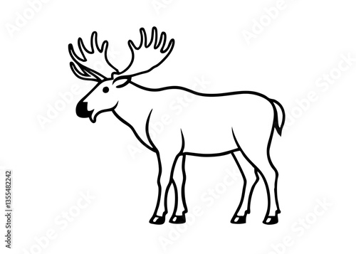 Majestic Moose Silhouette: A striking, black and white outline of a grand moose, emphasizing its impressive antlers and imposing stature.