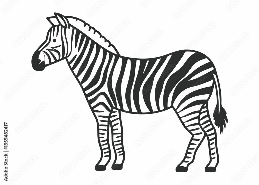 Obraz premium Zebra Illustration: A striking illustration of a zebra, showcasing its iconic black and white striped pattern. This image is a versatile graphic that can be used for various design projects.