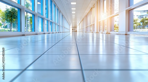 Wallpaper Mural Bright Hallway with Large Windows and Tiled Floor with Sunlight. Torontodigital.ca