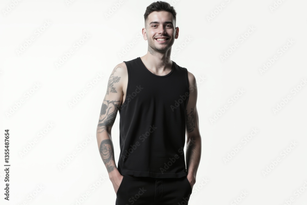 Half-Length (Waist-Up) portrait of young stylish smiling Lithuanian male model in punk wear isolated on pure white background looking at camera Half-Length (Waist-Up) portrait of young stylish smiling Lithuanian male model in punk wear isolated on pure white background looking at camera