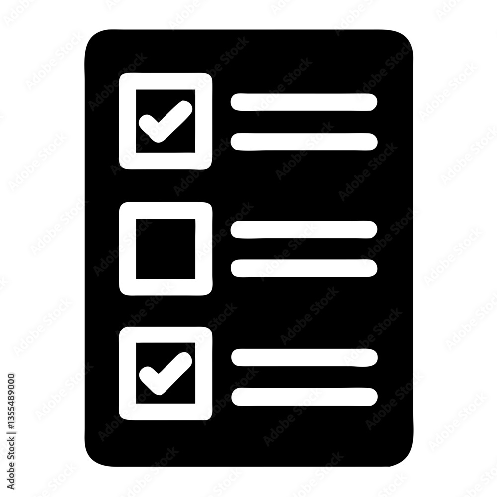 Checkbox icon indicating selection on list, verification concept Checkbox icon indicating selection on list, verification concept
