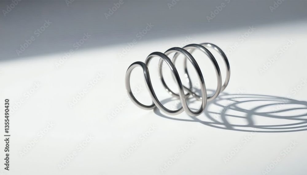 Naklejka premium Metal Coil Spring on White Surface with Shadows and Light