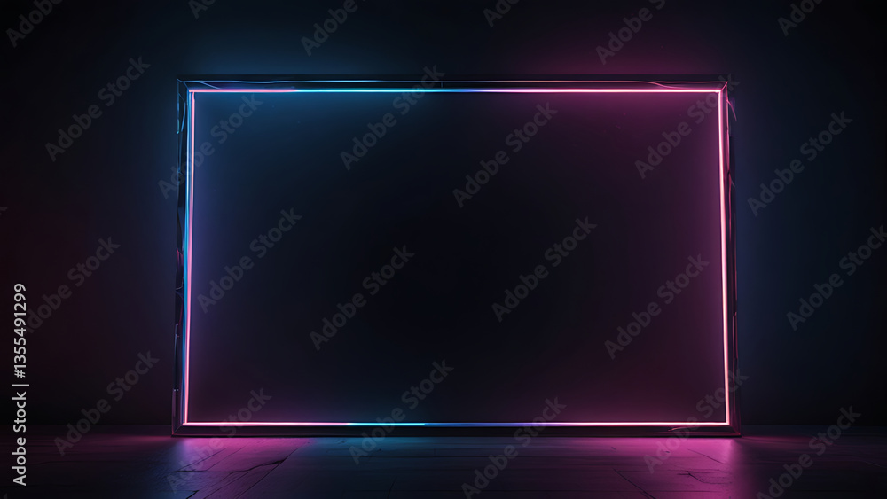 Neon Glowing Rectangular Frame in Blue and Pink on Dark Background
Neon Glowing Rectangular Frame in Blue and Pink on Dark Background