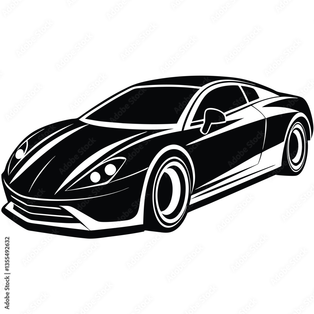 Fototapeta premium Black and White Vector Sports Car Illustration | Minimalist Auto Graphic Design