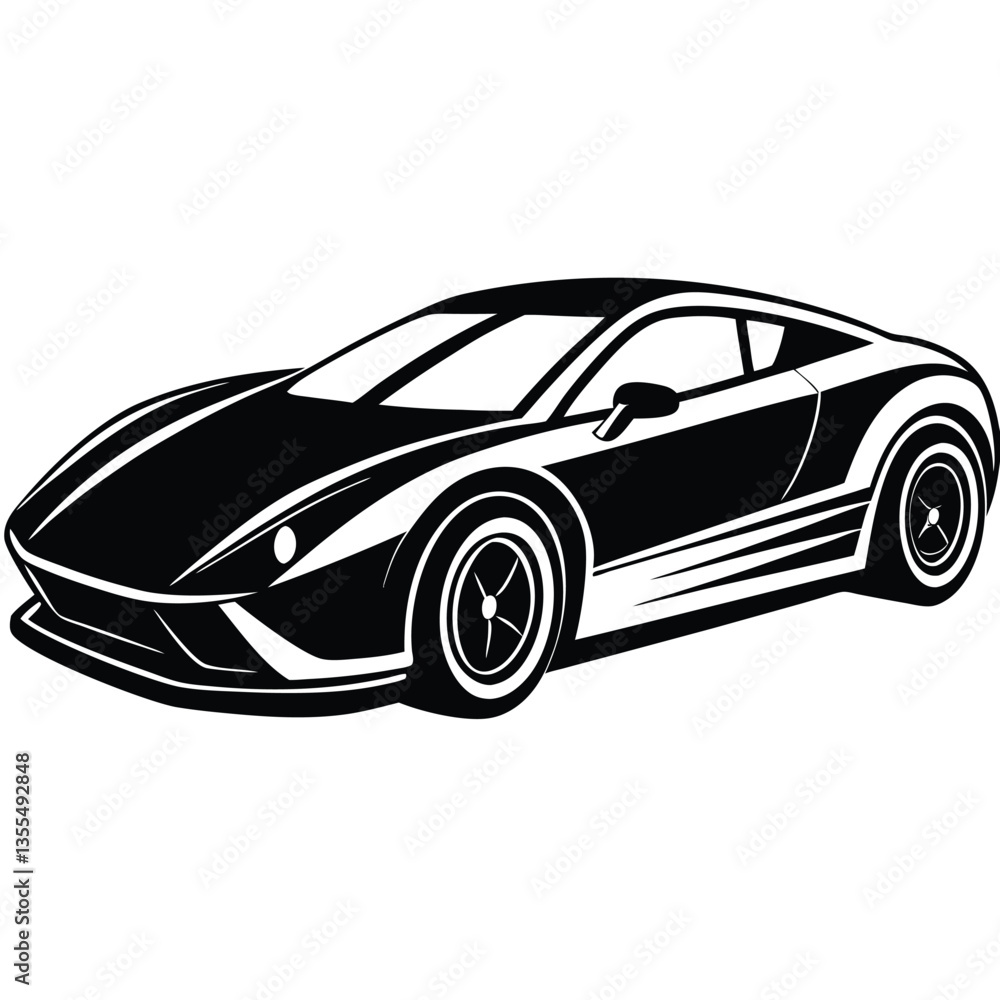 Obraz premium Black and White Vector Sports Car Illustration | Minimalist Auto Graphic Design