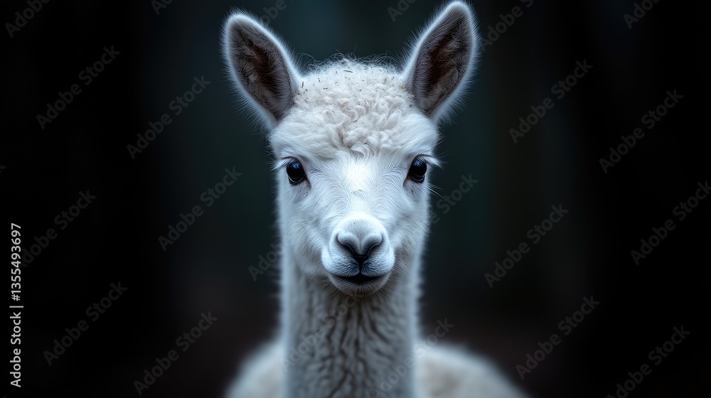 Obraz premium Close-up of a fluffy, white baby llama