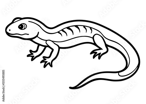Artistic Depiction of Salamander: a clean, monochrome illustration of a salamander, presenting a detailed depiction with a focus on the lines that defines its form and features.