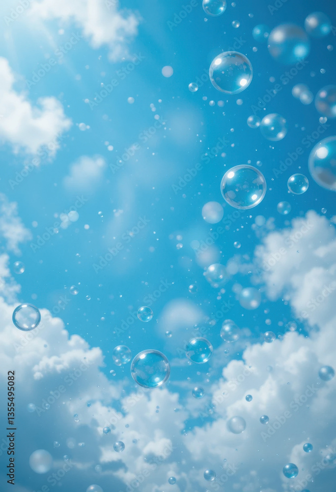 Fondo de pantalla de un cielo azul con nubes y burbujas de diferentes tamaños flotando en el aire. Fondo de pantalla de un cielo azul con nubes y burbujas de diferentes tamaños flotando en el aire.