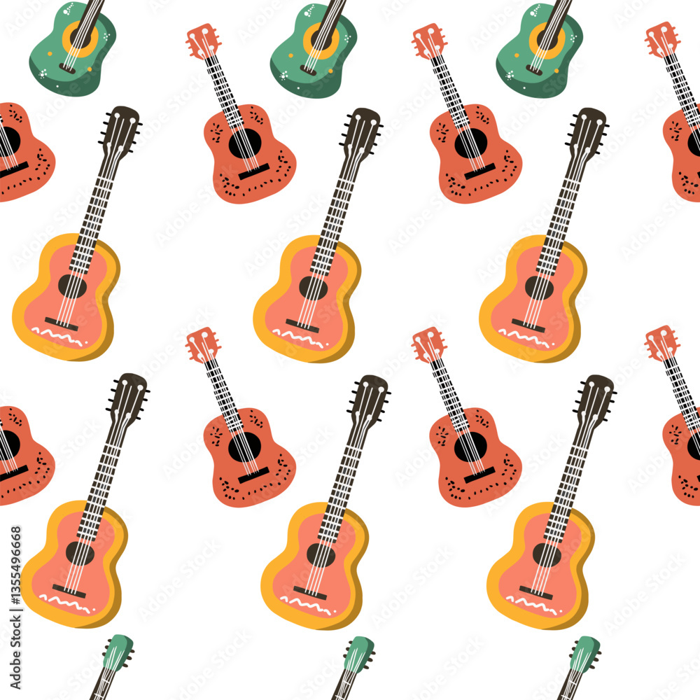 Fototapeta premium Cinco de Mayo Patterns – Colorful Mexican Holiday Seamless Designs with Sombreros, Guitars, Margaritas, Cacti, and Festive Party Elements