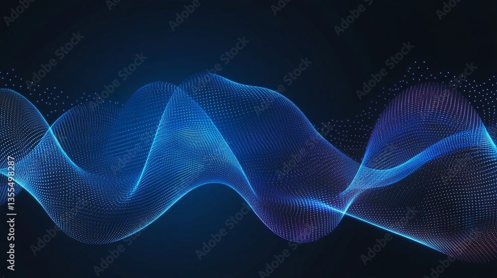 Fototapeta premium Abstract Digital Wave Pattern of Interconnected Blue Glowing Dots on Dark Background