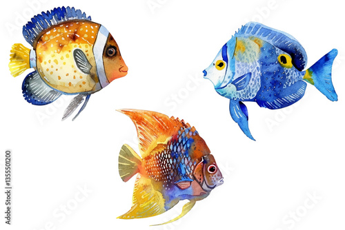 Three tropical fish vector illustration in mesmerizing blend of colors.