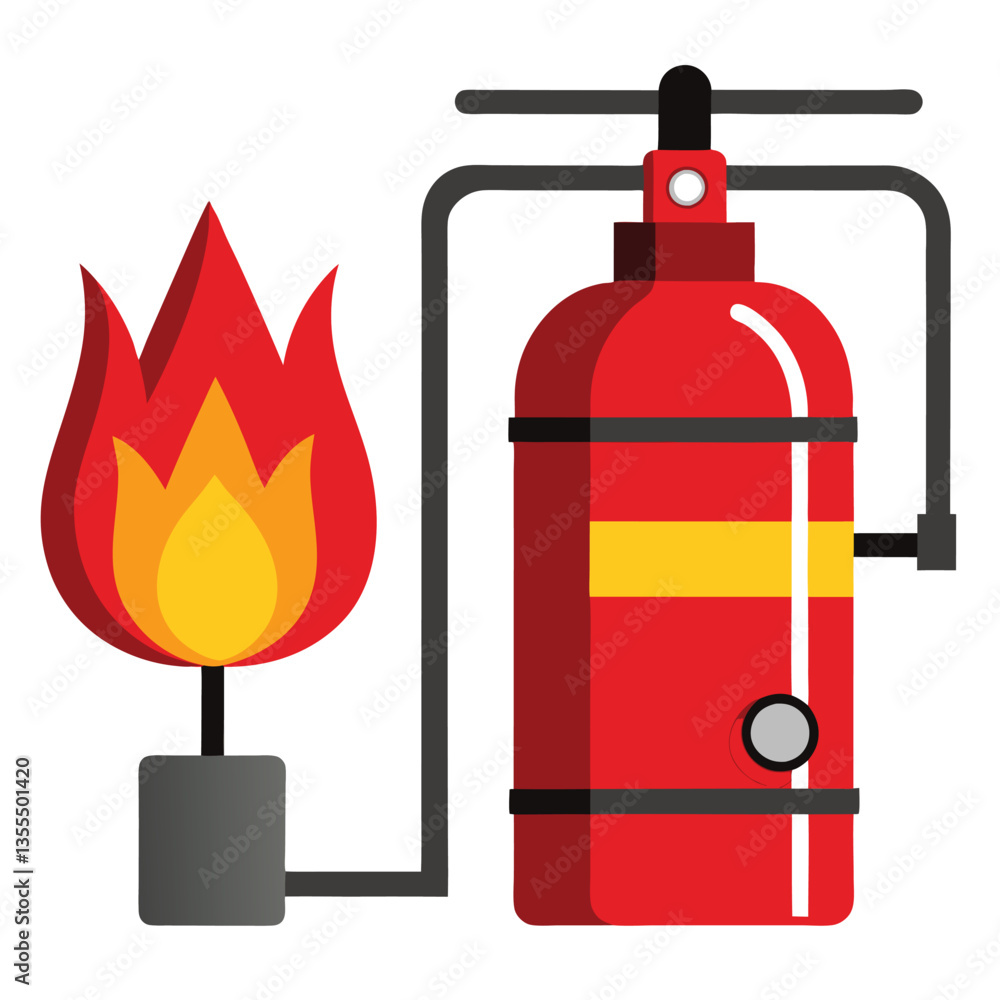 Obraz premium Red fire extinguisher vector illustration isolated on white background with safety and emergency equipment for fire protection