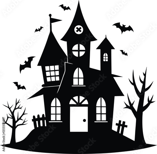 Wallpaper Mural Halloween House Black Silhouette Vector Design – Spooky Haunted House Icon Torontodigital.ca