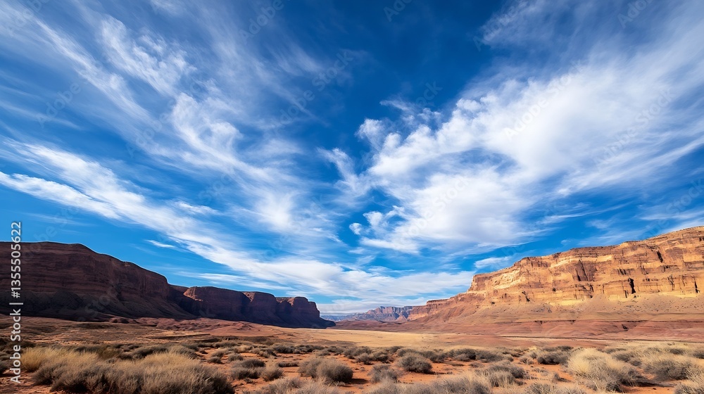 Naklejka premium Dramatic canyon landscape with a wide blue sky and rolling clouds : Generative AI
