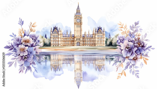 London Palace Watercolor, reflection, floral, travel