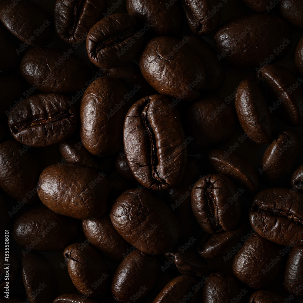 Naklejka premium Dark roasted coffee beans against a textured background