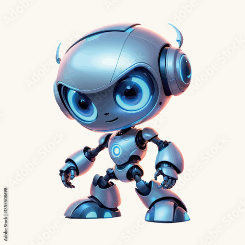 A futuristic and friendly cartoon robot mascot. Best for Tech companies, AI brands, chatbots, automation services.