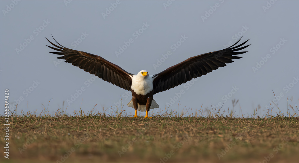 Fototapeta premium Eagle Soaring High Against Clear Blue Sky with Wings