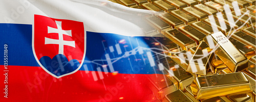 Photography Gold bars with Slovakia flag