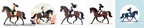 vector set of women riding horses