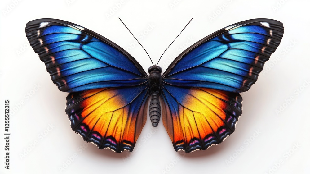Obraz premium Blue & orange butterfly wings spread on white
