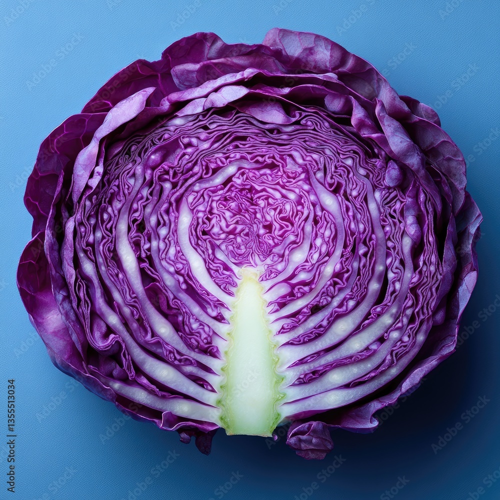 Obraz premium Purple cabbage isolate. Red cabbage. Healthy vegetable cabbage. Half, division, fractions, mathematics.