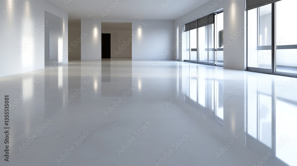 Modern, empty, spacious interior with glossy white floor Modern, empty, spacious interior with glossy white floor