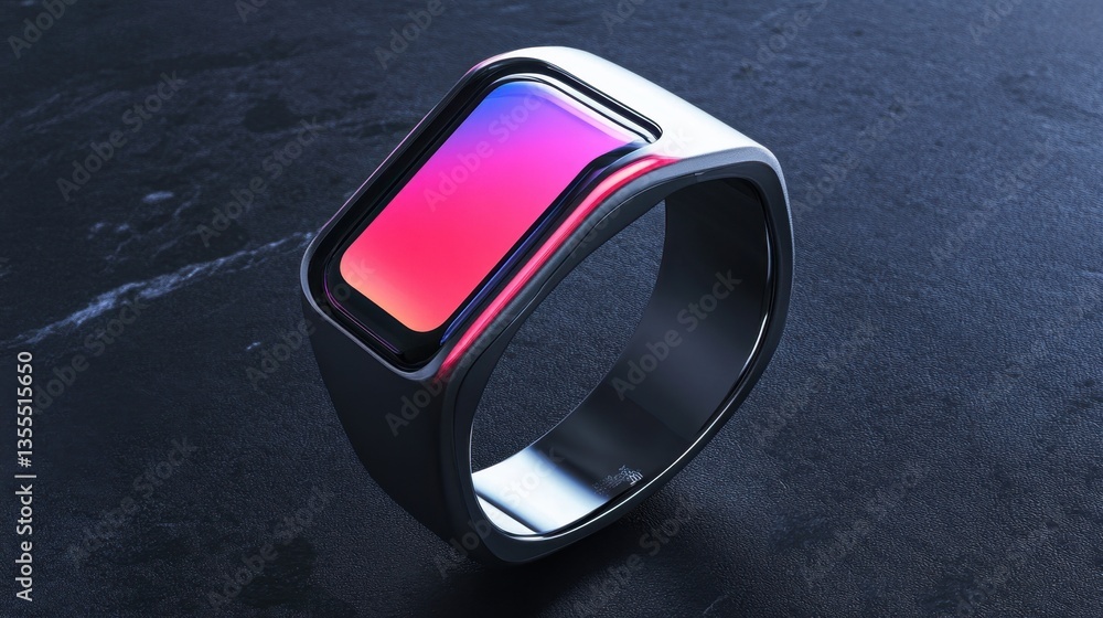 Fototapeta premium A high-end digital ring sizer with a futuristic display and precise sensors, placed on a smooth onyx black background.