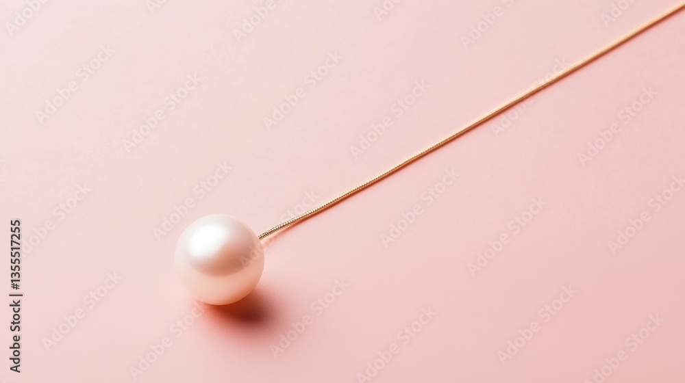 A minimalist gold chain with a single pearl pendant on a pastel peach background. A minimalist gold chain with a single pearl pendant on a pastel peach background.