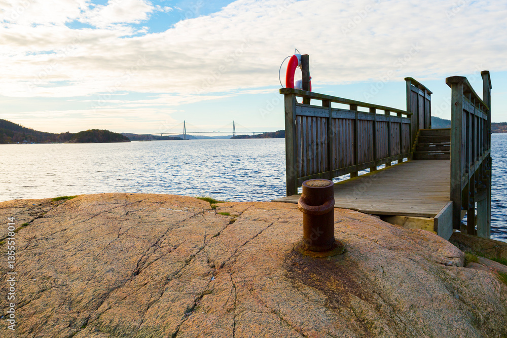 Europe, Sweden, Uddevalla. Uddevalla Bridge, cable-stayed bridge crossing Sunninge sound.
