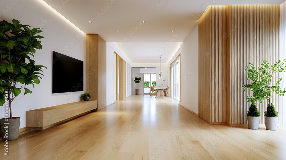 Modern Minimalist Home Interior Empty Room with Light Wood Floor and Plants Modern Minimalist Home Interior Empty Room with Light Wood Floor and Plants